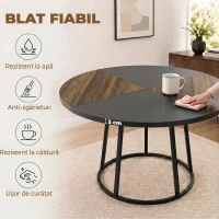 HOMCOM Masă de Dining Rotundă pentru 4-6 Persoane, Blat Bicolor MDF și Metal, 120x120x75 cm, Maro Rustic și Negru(m-6)