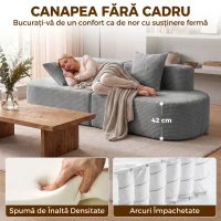 HOMCOM Canapea modulară 3 locuri, cu șezut lat și adânc, arcuri împachetate individual, catifea reiata, gri deschis(m-6)
