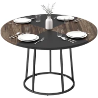 HOMCOM Masă de Dining Rotundă pentru 4-6 Persoane, Blat Bicolor MDF și Metal, 120x120x75 cm, Maro Rustic și Negru(m-11)