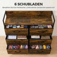 HOMCOM Stoff-Kommode, 6 faltbare Schubladen, Regal, Stahlrahmen, 80 x 29 x 85, Rustikalbraun(m-4)