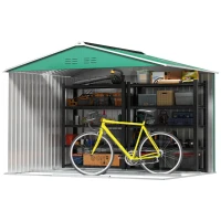 Outsunny Abrigo de Jardim 4,9 m² 277x195x192cm Abrigo Metálico para Armazenamento de Ferramentas com Base Incluída (Chão não Incluído) Verde Escuro(m-9)