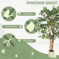HOMCOM Plantă Artificială Banian cu Ramuri Modelabile din PEVA și Lemn, 65 x 65 x 150 cm, Verde(m-6)