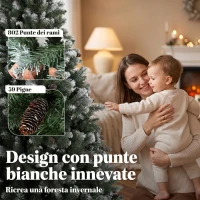 HOMCOM Albero di Natale Innevato 180 cm con 802 Rami, 59 Pigne, Effetto Realistico, Base Pieghevole in Metallo(m-5)