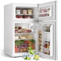 HOMCOM 2-deurs mini-koelkast met vriesvak, instelbare thermostaat, kleine drankkoelkast 90L, wit(m-15)