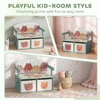 AIYAPLAY Kids Table and Chair Set, 3 in 1 Wooden Toy Box with 2 Fabric Drawers for Bedroom, Playroom, Gift for Boys Girls, Green(m-6)