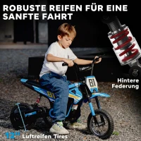 AIYAPLAY Elektro Motorrad Kinder 24 V Kinder Motocross mit 250W Motor 7Ah Akku Hinterradfederung Scheibenbremse 16km/h 8–12 Jahre(m-6)