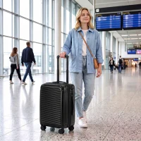 HOMCOM Valiză Cabină Rigidă 48L, Extensibilă, cu 4 Roți, Compartiment Laptop și Încuietoare TSA, 56x36x24 cm, Negru(m-10)