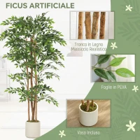 HOMCOM Pianta Artificiale di Baniano in PEVA e Legno con Rami Orientabili e Vaso Contenitore in PP e Cemento(m-5)