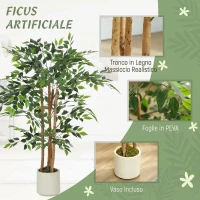 HOMCOM Pianta Artificiale di Baniano Verde in PEVA e Legno con Vaso Contenitore in PP e Cemento, 55x55x120 cm(m-5)