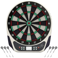 HOMCOM Elektronische Dartscheibe Dartboard mit Englische Sprachansagen LED-Anzeigen 6 Darts 24 Dartköpfe 18 Spiele 159 Varianten Dartautomat Dartscheibe Set für bis zu 8 Spieler(m-12)