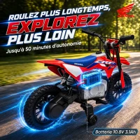 AIYAPLAY Moto Électrique Enfants sous Licence HONDA 12 V, Vitesse 3-6 Km/h, Voiture Électrique Enfants 3-8 ans, Rouge et Bleu(m-5)