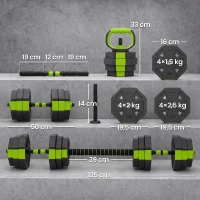 SPORTNOW Juego de Mancuernas Ajustables 25 kg 6 en 1 como Kettlebell Barra Mancuernas Soporte para Flexiones para Gimnasio Casa(m-3)