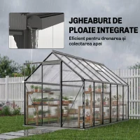 Outsunny Seră de grădină din policarbonat, 7,1 m², cu cadru din aliaj de aluminiu, jgheaburi, ferestre reglabile și ușă glisantă(m-7)