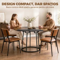 HOMCOM Masă de Dining Rotundă pentru 4-6 Persoane, Blat Bicolor MDF și Metal, 120x120x75 cm, Maro Rustic și Negru(m-5)