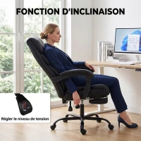 HOMCOM Chaise Bureau Ergonomique Inclinable, Fauteuil de Bureau en PU, Accoudoirs Synchronisés, Hauteur Réglable, Noir(m-6)