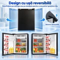 HOMCOM Frigider mic 72,5 L cu congelator, termostat reglabil, ușă reversibilă, 43 dB, negru(m-6)