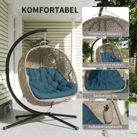 Outsunny Hängesessel mit Gestell, Eiförmiger Hängeschaukel mit abnehmbarem waschbarem Kissen, Hängematte für 2 Personen, Schaukelsessel Indoor Outdoor, Sand+Schwarz(m-4)