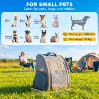 PawHut Pet Backpack Carrier, Foldable Pet Carrier Backpack for Mini Dogs Cats Up to 5 kg, with Mesh Window, Grey(m-3)