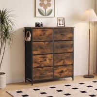 HOMCOM Chest of Drawers, Dresser for Bedroom with 8 Fabric Drawers, Tall Storage Unit w/ Side Storage Bag, Rustic Brown(m-2)