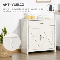 HOMCOM Aparador de Cocina con Cajón 2 Puertas y Estante Interior Mueble Auxiliar Decorativo 80x39,7x80 cm Blanco Lavado(m-6)
