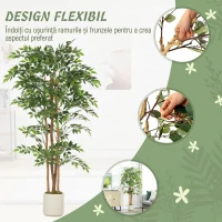 HOMCOM Plantă Artificială Ficus Banyan din Peva și Lemn, cu Ramuri Flexibile și Ghiveci din PP și Ciment, Verde(m-7)
