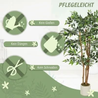 HOMCOM Künstlicher Banyanbaum Kunstpflanze mit Massivholzstamm, Topf, für Wohnzimmer Schlafzimmer Büro 65 x 65 x 150 cm Grün(m-6)