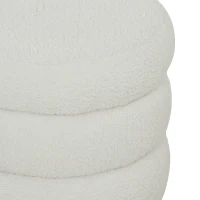 HOMCOM Repose pied salon, tabouret ottoman rond rembourré en peluche Teddy, pour chambre à coucher, entrée, Ø 40 x 45 cm, blanc(m-8)