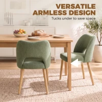 HOMCOM Dining Chairs Set Upholstered Kitchen Chenille Tool Free Assembly Rubberwood Legs, Green(m-7)