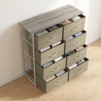 HOMCOM Chest of Drawers, Dresser for Bedroom with 8 Fabric Drawers, Tall Storage Unit w/ Side Storage Bag, Natural Wood Finish(m-8)