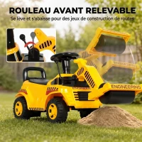 AIYAPLAY Porteur Enfant Rouleau Compresseur, Rouleau avant Relevable, Volant, Klaxon, Rangement sous Siège, 95x29x41cm, Jaune(m-5)