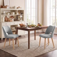 HOMCOM Dining Chairs Set Upholstered Kitchen Chenille Tool Free Assembly Rubberwood Legs, Grey(m-8)