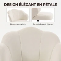 HOMCOM Chaise Bureau en Velours, Chaise Coiffeuse avec Dossier en Pétale, Hauteur Réglable, Fonction Bascule, Crème(m-5)