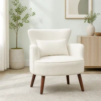 HOMCOM Poltrona Relax Individual em Bombazina com Almofada, Braços e Pés de Madeira para Quarto e Escritório, Creme(m-8)