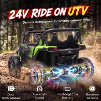 AIYAPLAY 24V 2 Seater Ride On Truck Car for Big Kids with Remote Control, Dual Motors, 4-Wheel Suspension for Ages 3-8, Green(m-4)