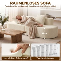 HOMCOM 3-Sitzer-Sofa, modulares Cloud-Sofa ohne festen Rahmen, breite & tiefe Sitzfläche, Federpolsterung, Kordbezug, Beige(m-6)