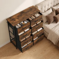 HOMCOM Chest of Drawers, Dresser for Bedroom with 8 Fabric Drawers, Tall Storage Unit w/ Side Storage Bag, Rustic Brown(m-8)