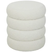 HOMCOM Hocker, rund, Teddyfleece, bis 120kg, Φ40x45H cm, Weiß(m-1)