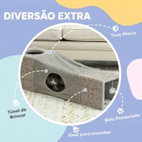 PawHut Túnel para Gatos de Interior Encaixável com Múltiplas Entradas, Tocas em Sisal e Bola Suspensa, 98x30x30 cm, Cinzento(m-5)