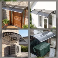 Outsunny Marquise para Portas e Janelas 196x75x23 cm Marquise de Proteção contra Sol e Chuva com Cobertura de Policarbonato Preto(m-9)