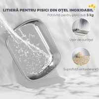 PawHut Litieră închisă pentru pisici L din oțel inoxidabil, cu mâner, lopățică și plic deodorant, anti-risipire, albă(m-4)