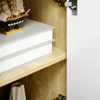HOMCOM Bufet Modern din PAL si Lemn de di Pin cu 3 Sertare si 2 Dulapioare cu 2 Niveluri, 90x32x80 cm, Alb si Lemn Natur(m-9)