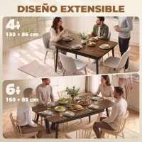 HOMCOM Mesa de Comedor Extensible para 4-6 Personas Estilo Industrial Esquinas Redondeadas 130-160x85x75 cm Nogal(m-4)