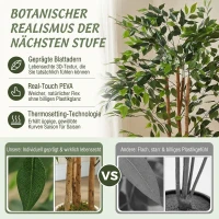 HOMCOM Künstlicher Banyanbaum Kunstpflanze mit Massivholzstamm, Topf, für Wohnzimmer Schlafzimmer Büro 65 x 65 x 150 cm Grün(m-4)