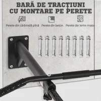 HOMCOM Bară de Tracțiuni pentru Perete 2 în 1 cu 3 Mânere Diferite, din Oțel, 93,5x65x17 cm, Negru(m-6)
