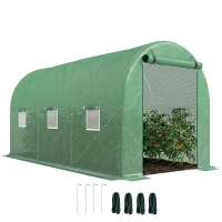 Outsunny Rundbogen-Gewächshaus, 6 Netzfenster, transparente Folie, Metallrahmen, 3,95 x 1,95 x 1,90m, Grün(m-12)
