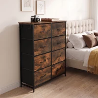 HOMCOM Chest of Drawers, Dresser for Bedroom with 8 Fabric Drawers, Tall Storage Unit w/ Side Storage Bag, Rustic Brown(m-9)
