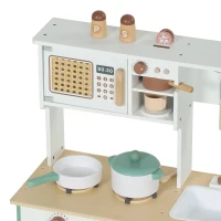 AIYAPLAY Cuisine Enfant en Bois 19 Accessoires, Cafetière, Machine à Glaçons, Micro-Ondes, Placard, 3-6 Ans, 61x27x79,7cm, Vert(m-11)