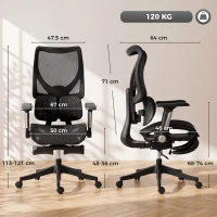 HOMCOM Ergonomic Office Chair with Lumbar Support, Mesh Reclining Desk Chair with Footrest, Adjustable High Back, Black(m-3)