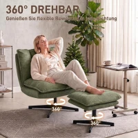 HOMCOM Loungestoel met hocker, 360° draaibaar, cordstof, in hoogte verstelbare voetenbank, groen(m-4)