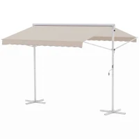 Outsunny Store Double Pente 3 x 3 m Manuel rétractable Inclinaison réglable Acier époxy Blanc Polyester imperméabilisé Anti-UV Beige(m-11)
